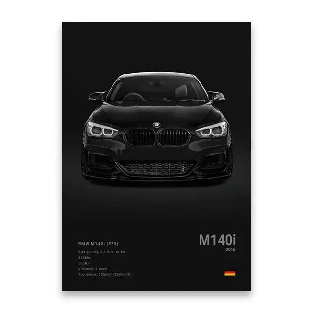Modern white sports car canvas wall art living room decor