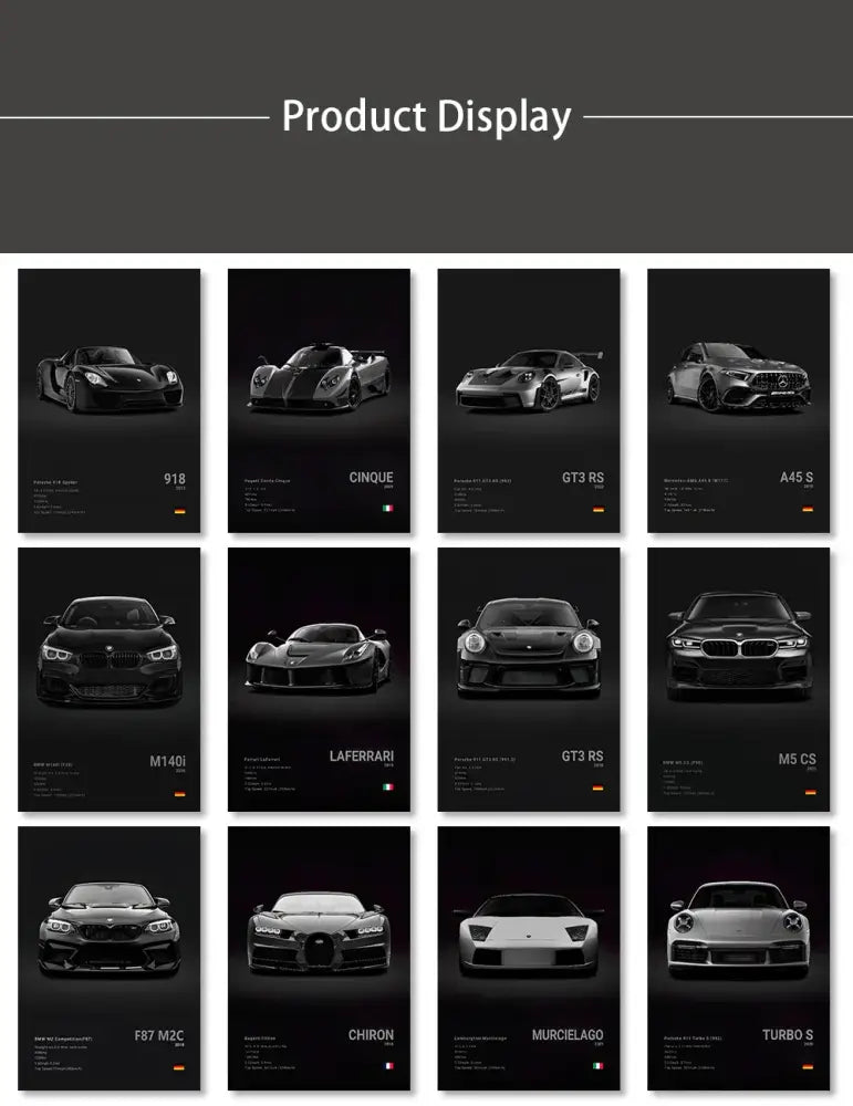 Modern black sports car canvas wall art living room decor