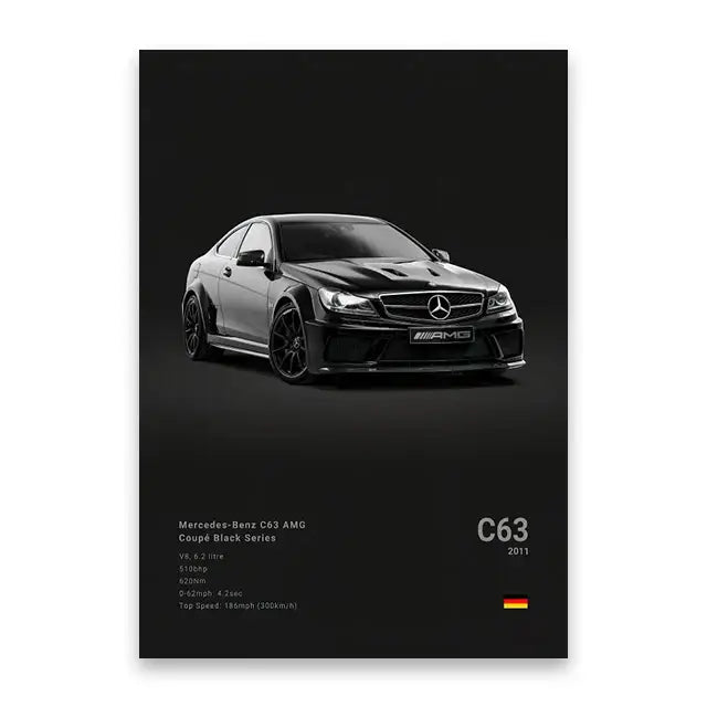 Modern white sports car canvas wall art living room decor