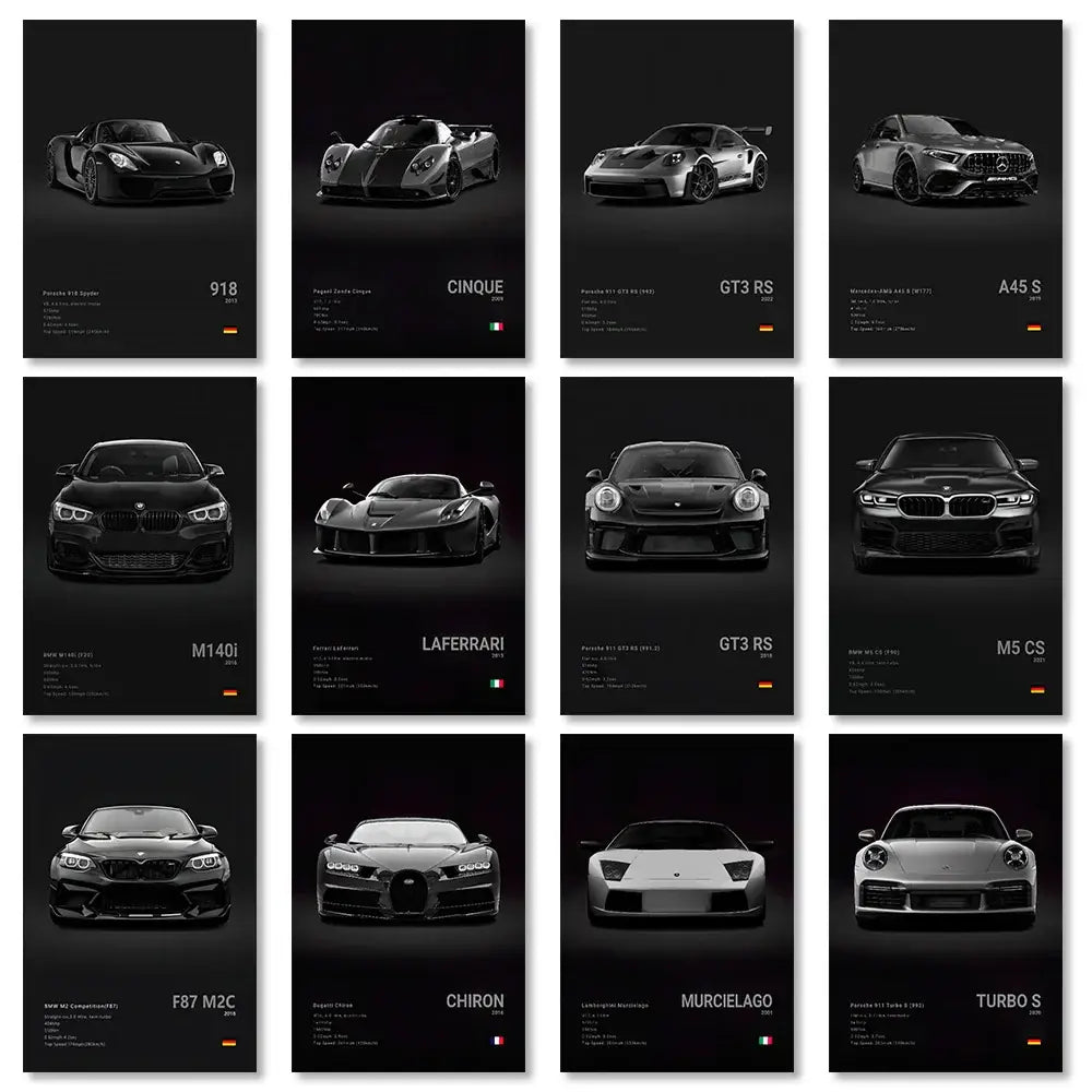 Modern white sports car canvas wall art living room decor
