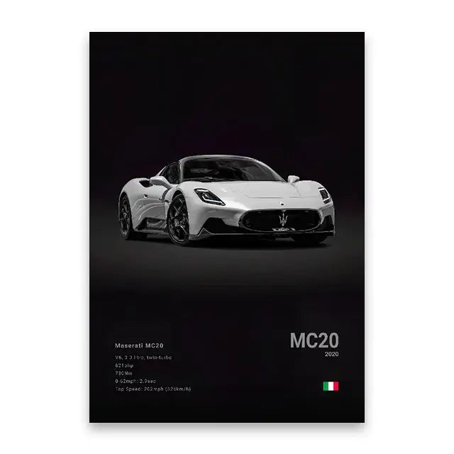 Modern white sports car canvas wall art living room decor