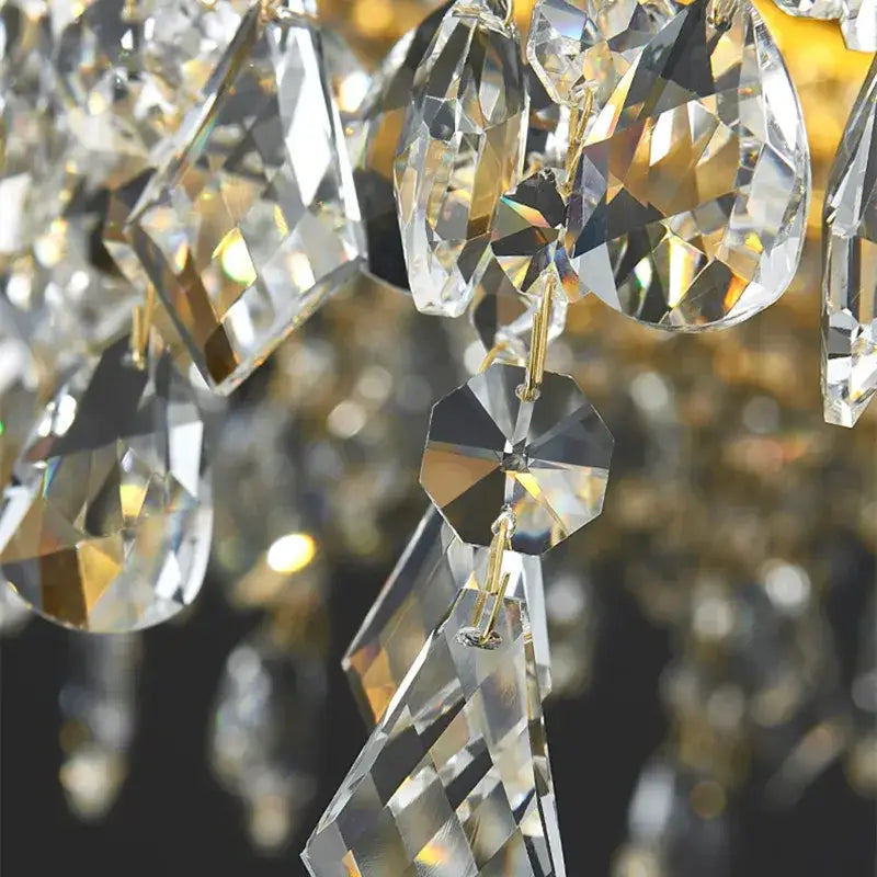 Luxury gold circular crystal chandelier dining room pendant light