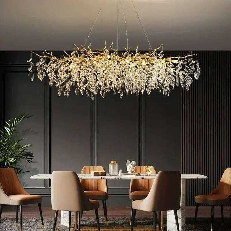 Luxury golden leaf crystal chandelier living room led light