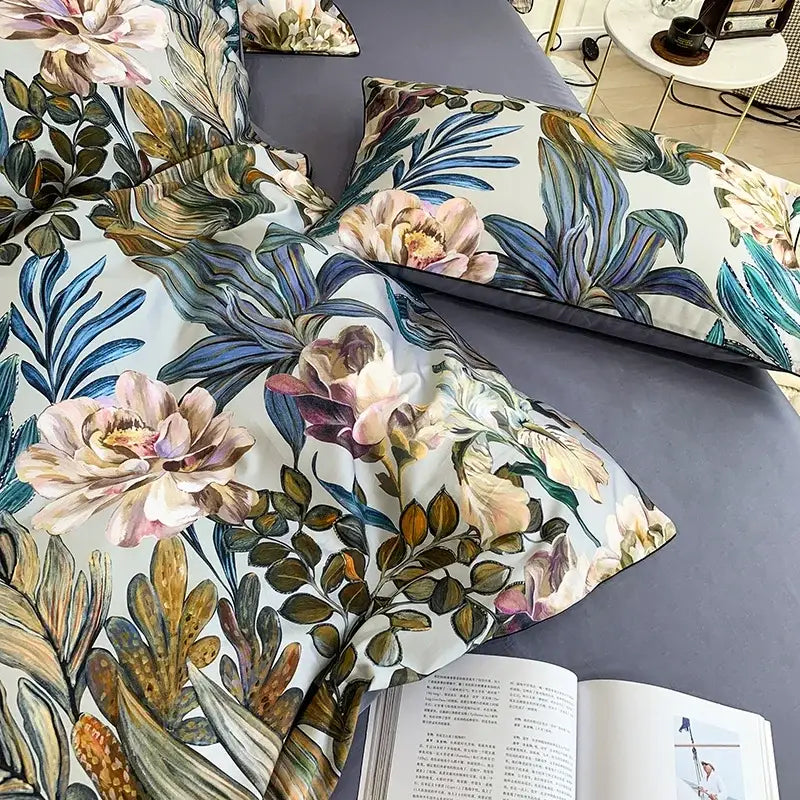 Luxury teal & pink egyptian cotton duvet cover bedroom bedding set