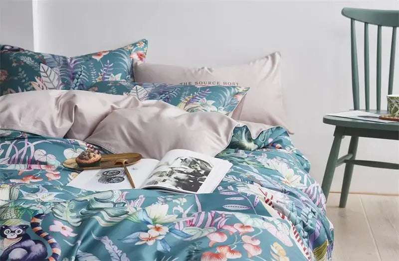 Luxury teal & brown egyptian cotton duvet cover bedroom bedding set