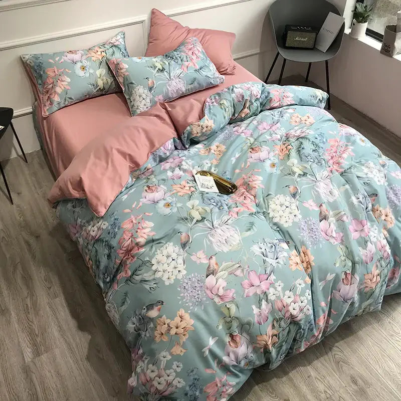 Navy blue feather egyptian cotton duvet cover set bedroom bedding