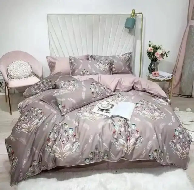 Mauve floral egyptian cotton duvet cover bedroom bedding set