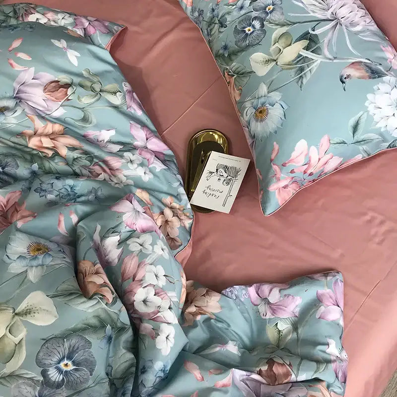 Mauve floral egyptian cotton duvet cover bedroom bedding set