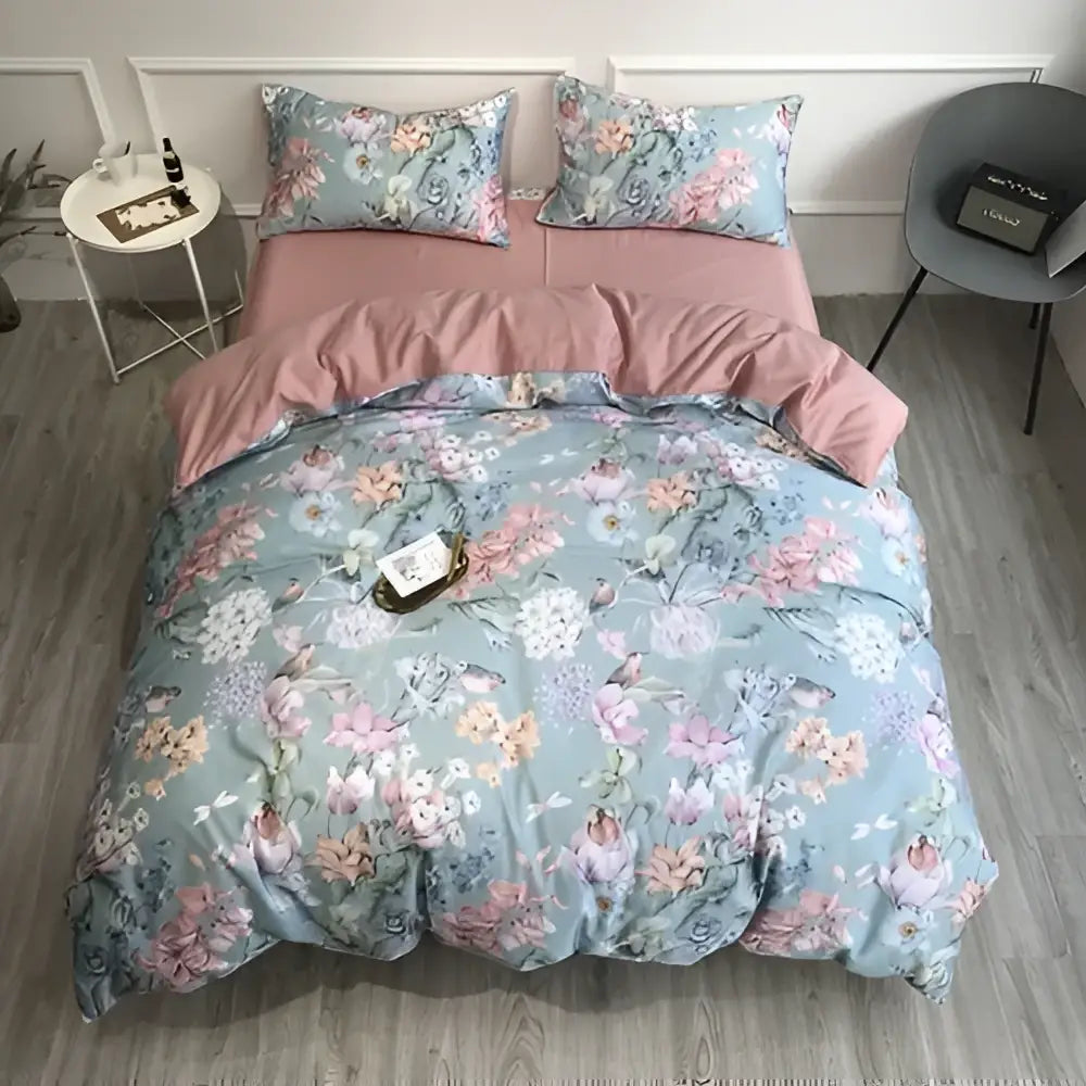 Luxury pastel green & white floral duvet cover bedroom set