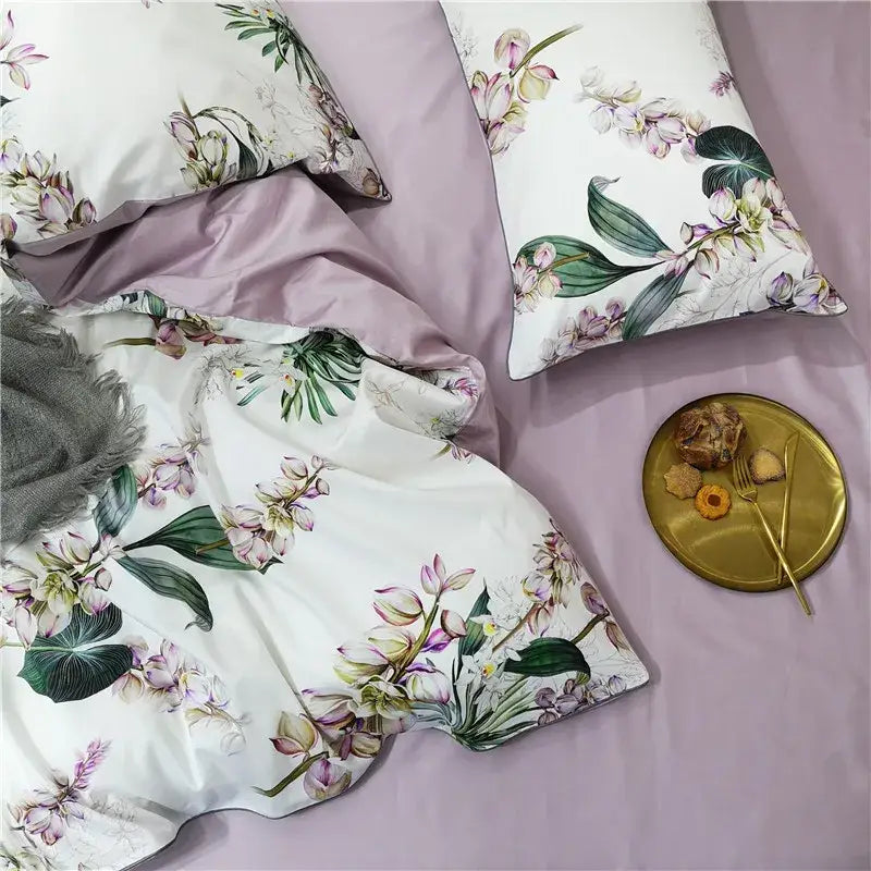 Yellow egyptian cotton bird embroidery duvet cover bedroom set