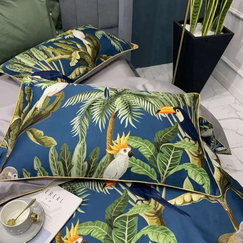 Yellow egyptian cotton bird embroidery duvet cover bedroom set