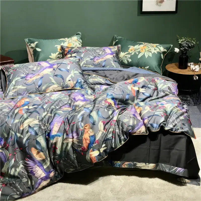 Luxury pastel green & white floral duvet cover bedroom set