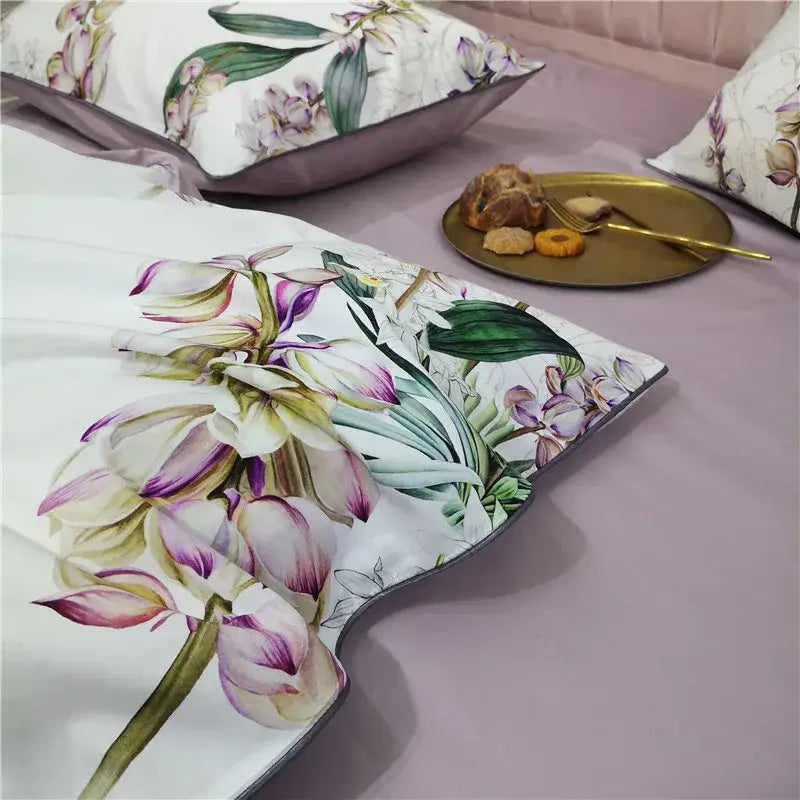 Yellow egyptian cotton bird embroidery duvet cover bedroom set