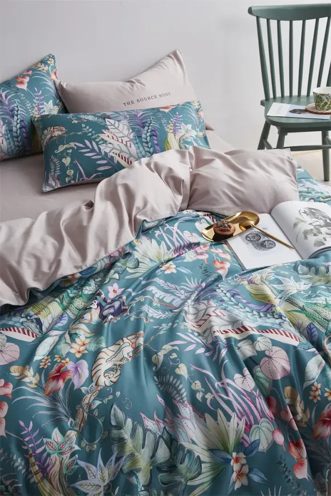 Yellow egyptian cotton bird embroidery duvet cover bedroom set