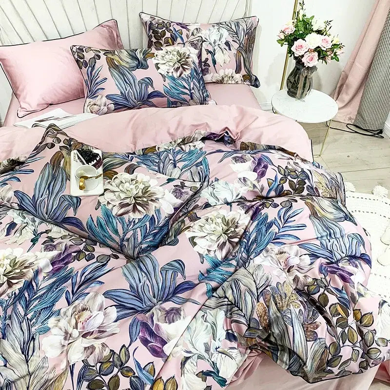 Luxury pastel green & white floral duvet cover bedroom set