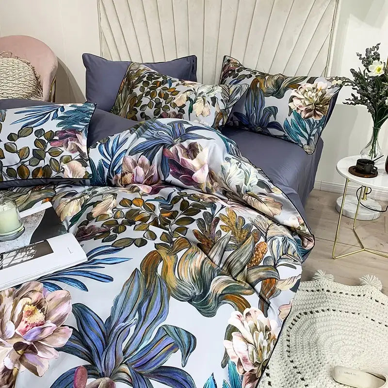 Navy blue egyptian cotton feather duvet cover bedroom bedding set