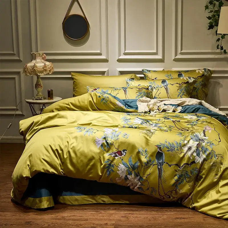 Luxury pastel green & white floral duvet cover bedroom set