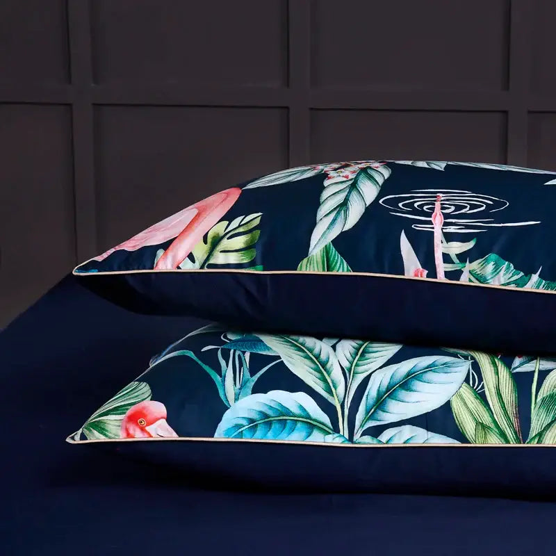 Luxury egyptian cotton flamingo leaf duvet cover bedroom set