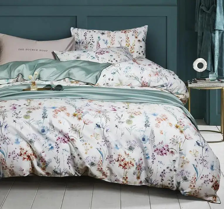 Botanical egyptian cotton duvet cover and pillowcases bedroom set