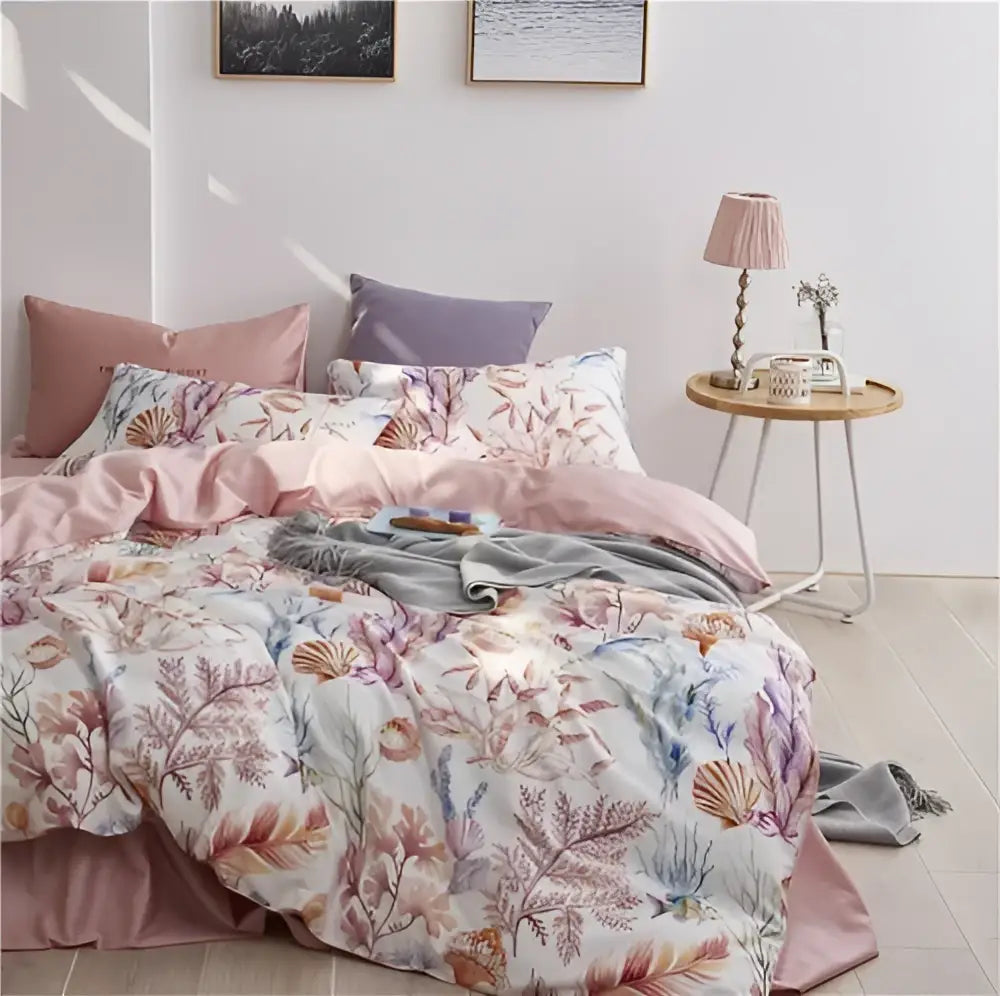 Luxury egyptian cotton flamingo leaf duvet cover bedroom set