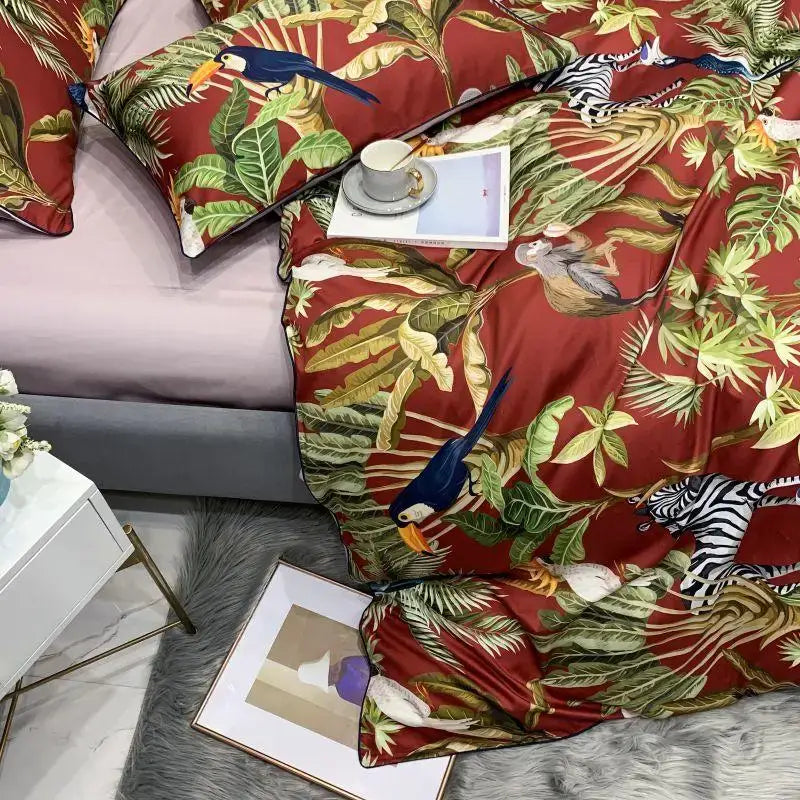 Botanical egyptian cotton duvet cover and pillowcases bedroom set
