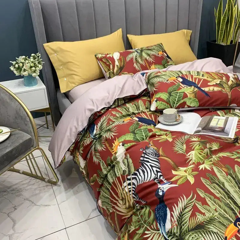 Botanical egyptian cotton duvet cover and pillowcases bedroom set