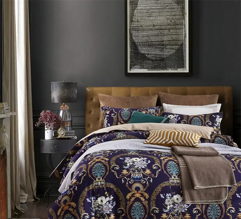 Botanical egyptian cotton duvet cover and pillowcases bedroom set