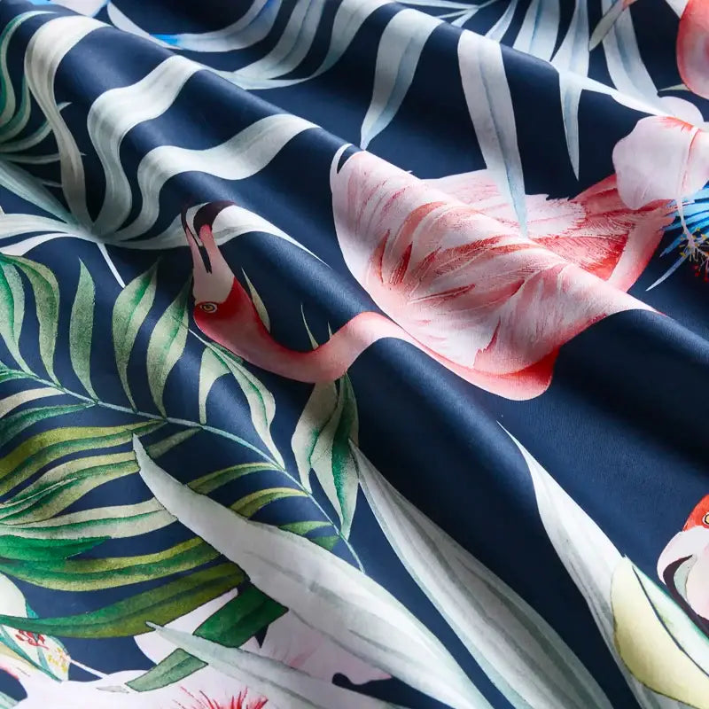 Luxury egyptian cotton flamingo leaf duvet cover bedroom set