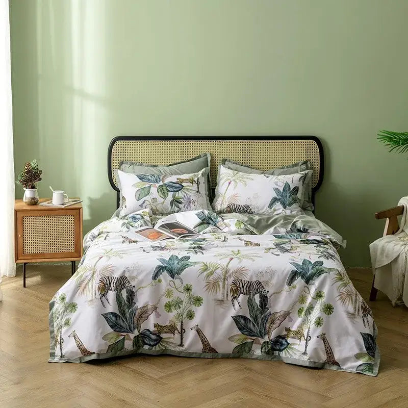 Botanical egyptian cotton duvet cover and pillowcases bedroom set