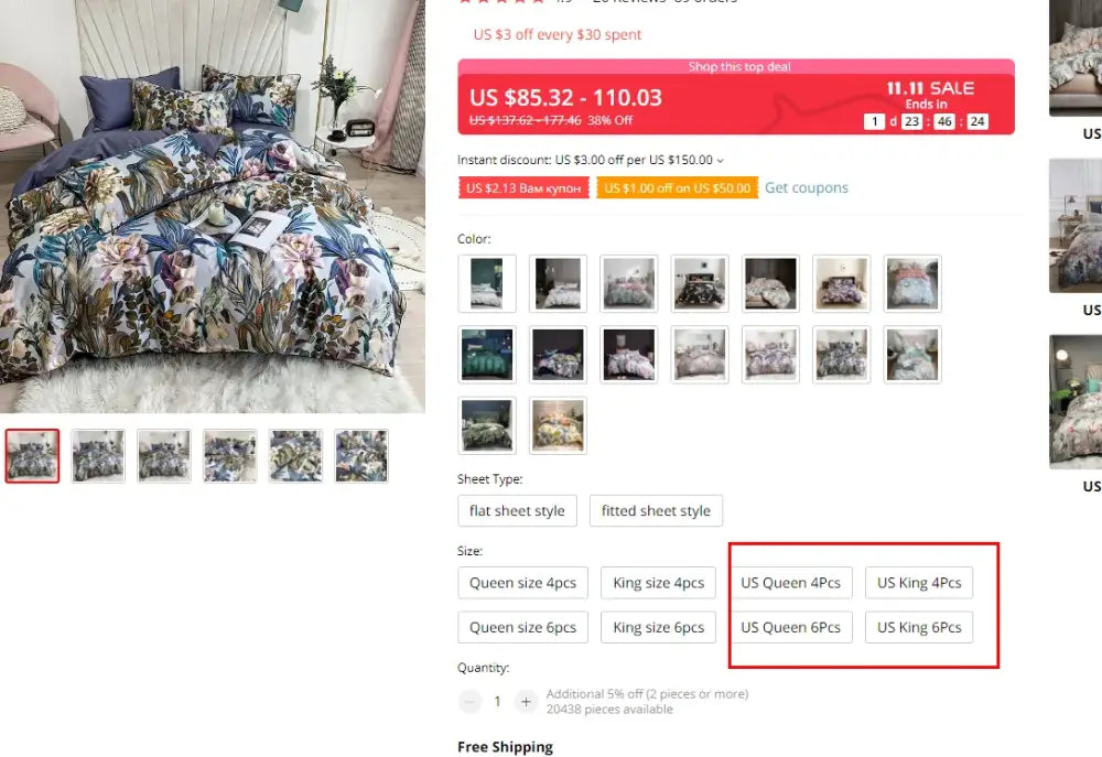Luxury egyptian cotton flamingo leaf duvet cover bedroom set