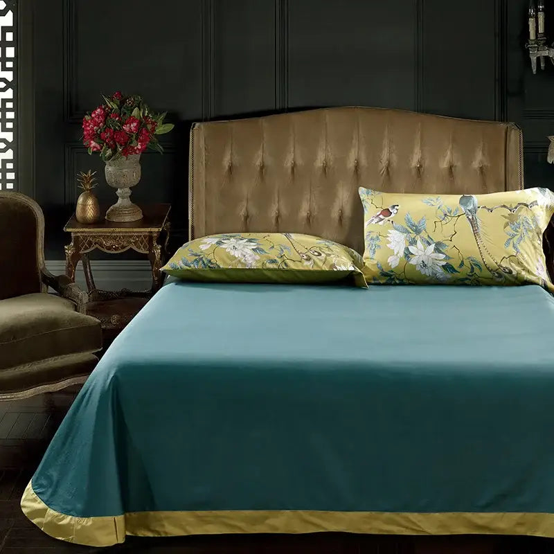 Luxury egyptian cotton flamingo leaf duvet cover bedroom set