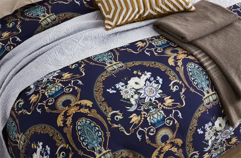 Luxury egyptian cotton flamingo leaf duvet cover bedroom set