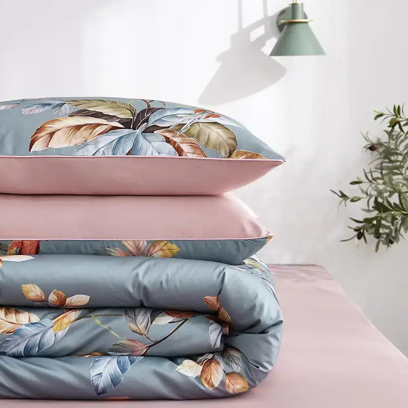 Botanical egyptian cotton duvet cover and pillowcases bedroom set