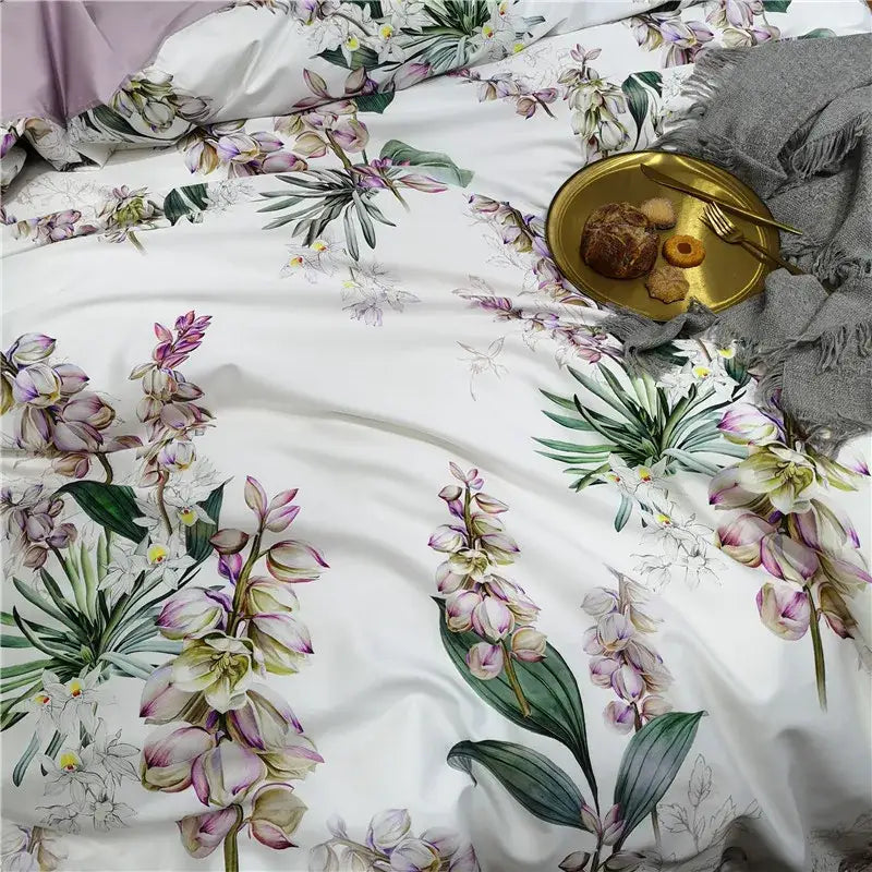 Luxury egyptian cotton flamingo leaf duvet cover bedroom set