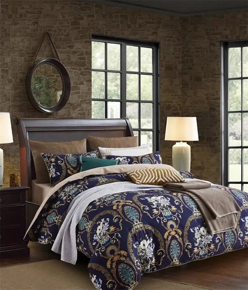 Botanical egyptian cotton duvet cover and pillowcases bedroom set