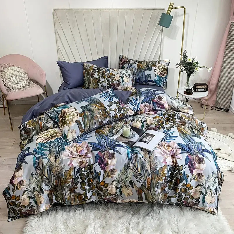 Luxury egyptian cotton floral duvet cover and pillowcase bedroom set