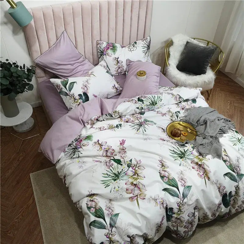 Blue & pink egyptian cotton floral duvet cover bedroom set