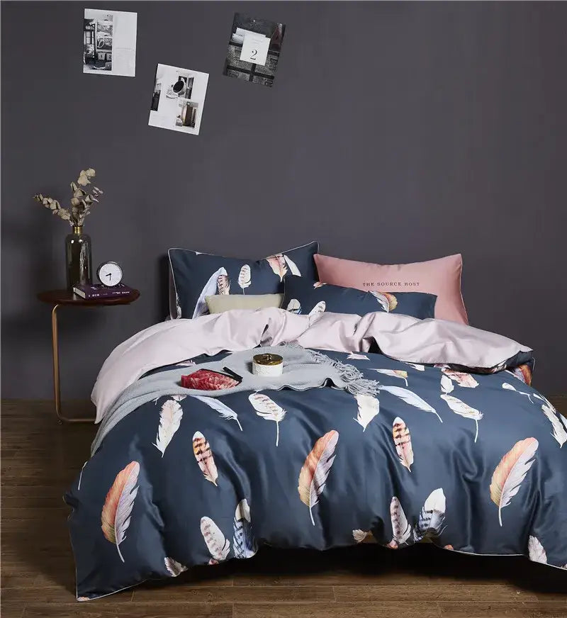 Botanical navy & gold egyptian cotton duvet cover bedroom bedding