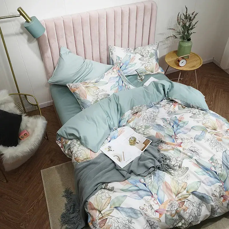 Botanical navy & gold egyptian cotton duvet cover bedroom bedding