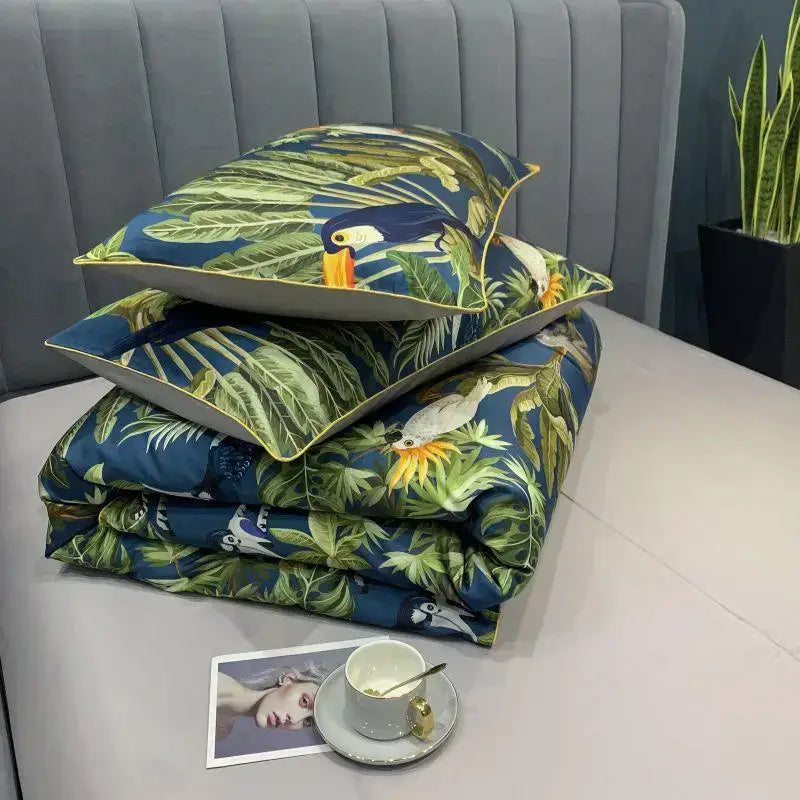 Botanical navy & gold egyptian cotton duvet cover bedroom bedding