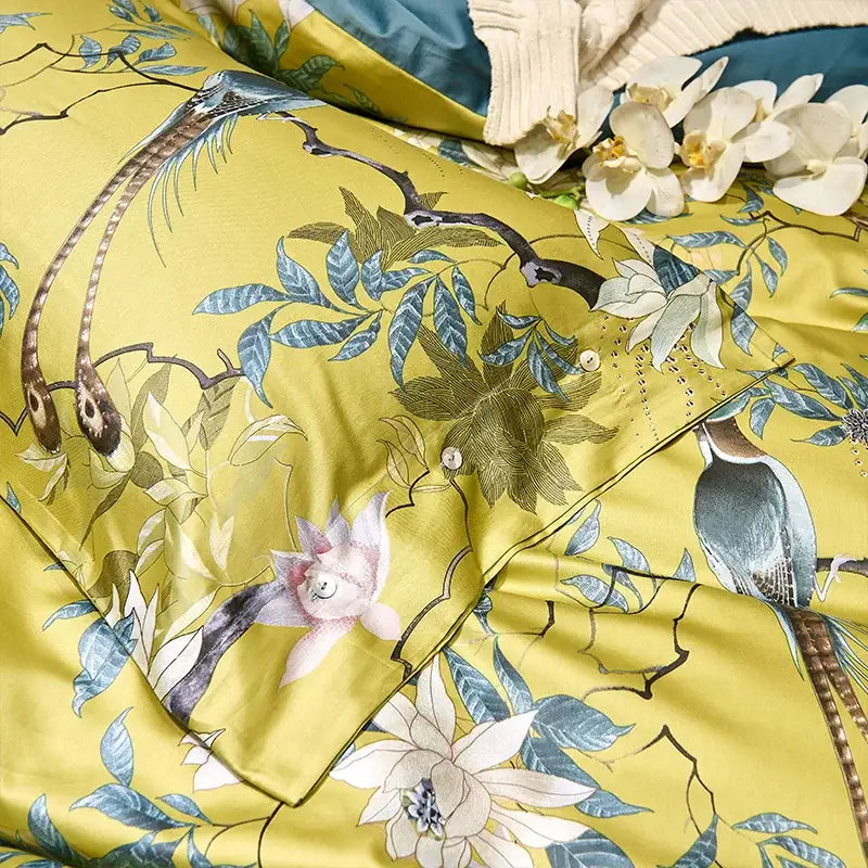 Botanical navy & gold egyptian cotton duvet cover bedroom bedding