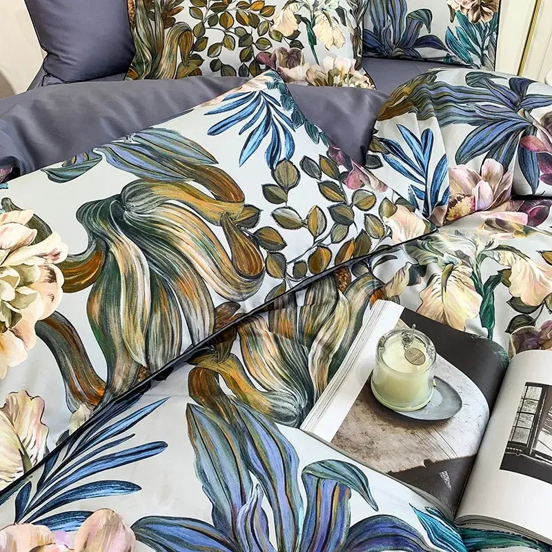 Luxury blue tropical flamingo duvet cover bedroom set with pillowcases