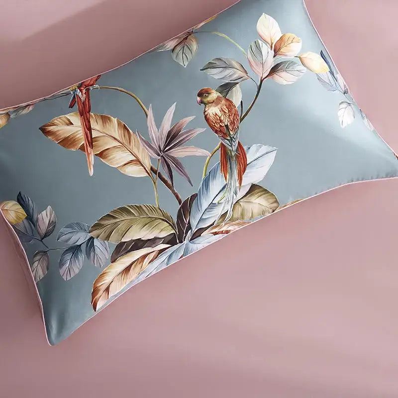 Luxury teal & pink flamingo leaf duvet cover – bedroom bedding set