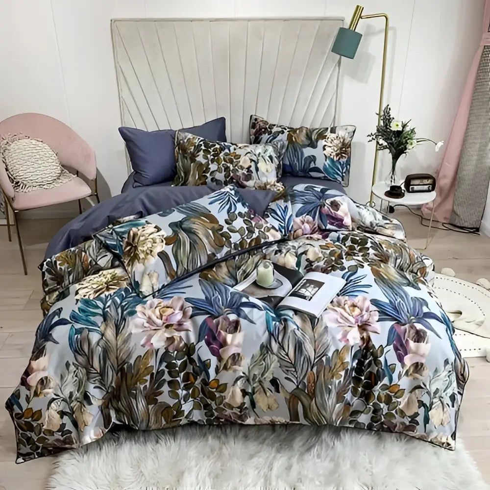 Luxury teal & pink flamingo leaf duvet cover – bedroom bedding set