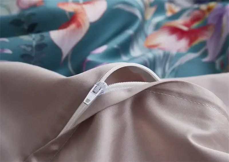 Luxury teal & pink flamingo leaf duvet cover – bedroom bedding set