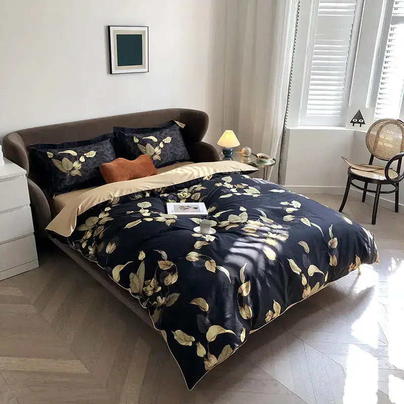 Luxury teal & pink flamingo leaf duvet cover – bedroom bedding set