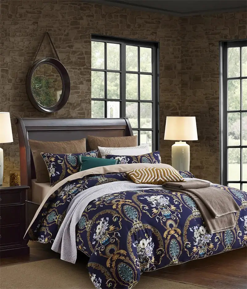 Luxury teal & pink flamingo leaf duvet cover – bedroom bedding set