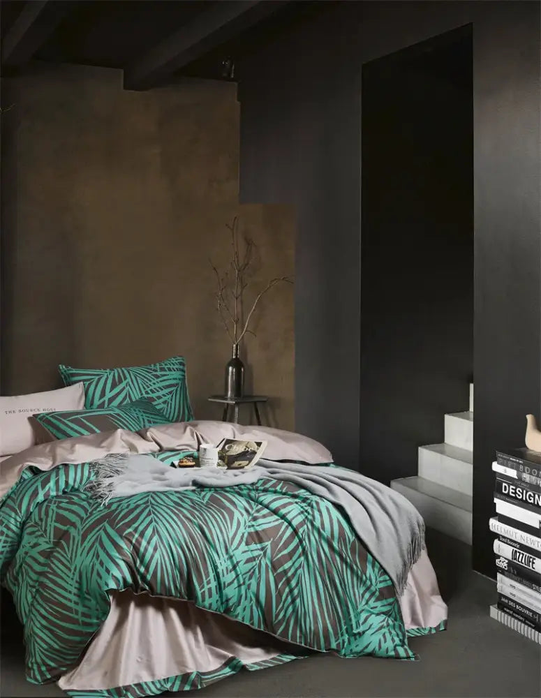 Luxury blue tropical flamingo duvet cover bedroom set with pillowcases