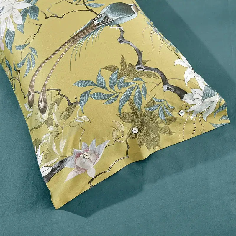 Luxury blue tropical flamingo duvet cover bedroom set with pillowcases