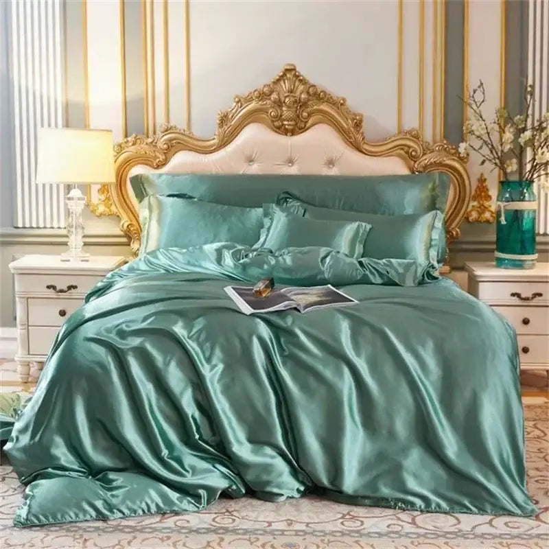 Luxury black silk bedding set with ruffles bedroom duvet cover